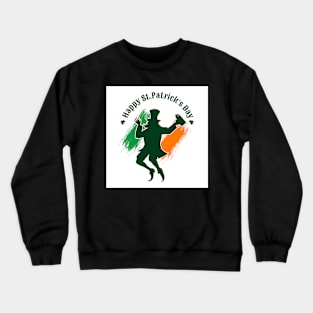 Saint Patricks Day emblem with joyful leprechaun. Crewneck Sweatshirt